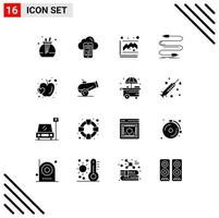 16 Thematic Vector Solid Glyphs and Editable Symbols of fruit wire graph sound cable Editable Vector Design Elements