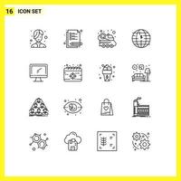 Set of 16 Commercial Outlines pack for device computer space decentralized blockchain Editable Vector Design Elements