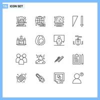 Set of 16 Modern UI Icons Symbols Signs for heart candle world wide sorting descending Editable Vector Design Elements