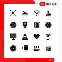 Modern Set of 16 Solid Glyphs and symbols such as coin food mountain pen wifi Editable Vector Design Elements