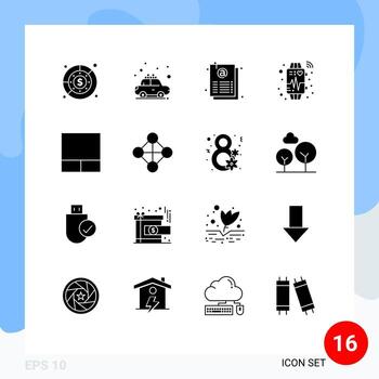 Set of 16 Vector Solid Glyphs on Grid for grid watch rent smart sheet Editable Vector Design Elements