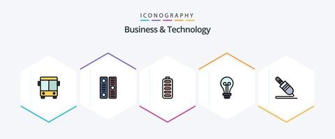 paquete de iconos de 25 líneas completas de negocios y tecnología que incluye jack. ligero. acumulador. innovación. bulbo vector