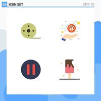 conjunto moderno de 4 iconos y símbolos planos, como álbum, pausa, carrete, mano, alimentos, elementos de diseño vectorial editables vector