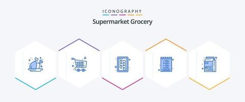 paquete de iconos azules de comestibles 25 que incluye fruta. menú. verificar. lista. herramienta vector