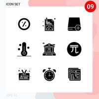 Set of 9 Commercial Solid Glyphs pack for building bank devices weather temperature Editable Vector Design Elements