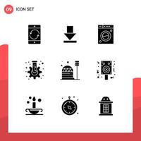 Set of 9 Commercial Solid Glyphs pack for colony tube clean gear cog Editable Vector Design Elements