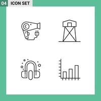 paquete de línea de 4 símbolos universales de elementos de diseño vectorial editables del servicio de búsqueda de enchufes del cliente de la secadora vector