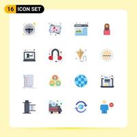 Universal Icon Symbols Group of 16 Modern Flat Colors of online auction design lady mother Editable Pack of Creative Vector Design Elements