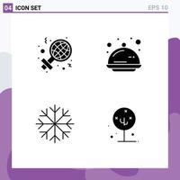 4 signos universales de glifos sólidos símbolos de bandeja de señal de escarcha de día copos de nieve elementos de diseño vectorial editables vector