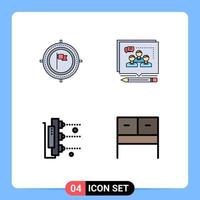 paquete de 4 modernos signos y símbolos de colores planos de línea rellena para medios de impresión web, como el argumento de la bandera de debate objetivo, la impresión de elementos de diseño de vectores editables