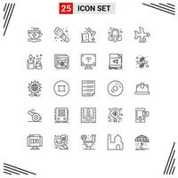 Pictogram Set of 25 Simple Lines of flight earphone chemistry service customer Editable Vector Design Elements