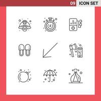 9 Creative Icons Modern Signs and Symbols of down shoes music relaxation cosmetics Editable Vector Design Elements