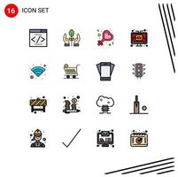 Group of 16 Flat Color Filled Lines Signs and Symbols for wifi lcd female technology display Editable Creative Vector Design Elements