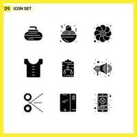 Modern Set of 9 Solid Glyphs Pictograph of document connect gras clipboard clothes Editable Vector Design Elements