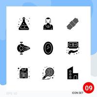 Pictogram Set of 9 Simple Solid Glyphs of spacecraft interceptor girl fighter set Editable Vector Design Elements