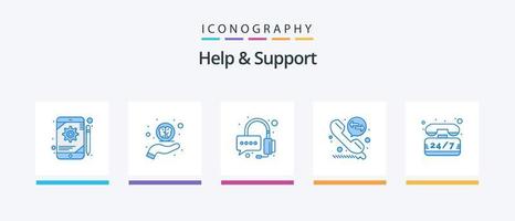 Help And Support Blue 5 Icon Pack Including time. support. help. help. call diversion. Creative Icons Design vector