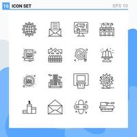 Pictogram Set of 16 Simple Outlines of pub city interface tool paint roller Editable Vector Design Elements