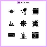 Pictogram Set of 9 Simple Solid Glyphs of vehicles peak windows mountain goal Editable Vector Design Elements