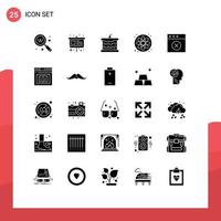 Set of 25 Vector Solid Glyphs on Grid for delete science presentation laboratory food Editable Vector Design Elements