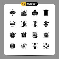 16 Thematic Vector Solid Glyphs and Editable Symbols of unread sms robbit message trash Editable Vector Design Elements