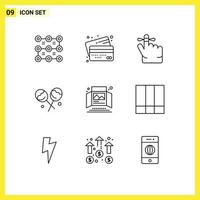 Pictogram Set of 9 Simple Outlines of print ad payment heart lollipop candy Editable Vector Design Elements