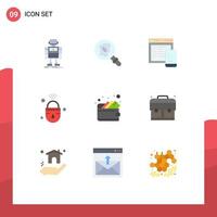 Set of 9 Modern UI Icons Symbols Signs for cash secure responsive lock internet of things Editable Vector Design Elements