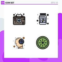 Mobile Interface Filledline Flat Color Set of 4 Pictograms of first aid kit mind medical emergency supplement relaxed Editable Vector Design Elements