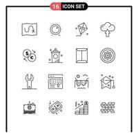 User Interface Pack of 16 Basic Outlines of currency upload fly up cloud Editable Vector Design Elements