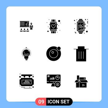 User Interface Pack of 9 Basic Solid Glyphs of success watch love time clock Editable Vector Design Elements