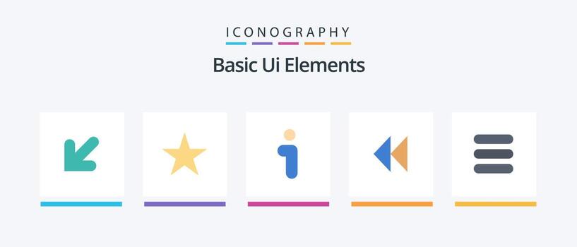 Basic Ui Elements Flat 5 Icon Pack Including text. list. info. video. media. Creative Icons Design vector