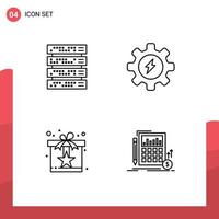 4 Universal Filledline Flat Colors Set for Web and Mobile Applications computer reward server process surprise Editable Vector Design Elements