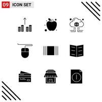 User Interface Pack of 9 Basic Solid Glyphs of bookmark view data thumbnails mouse Editable Vector Design Elements