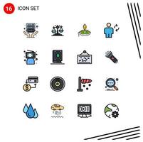 Pack of 16 Modern Flat Color Filled Lines Signs and Symbols for Web Print Media such as click update costume sync body Editable Creative Vector Design Elements