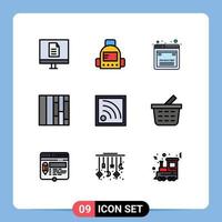 Modern Set of 9 Filledline Flat Colors and symbols such as basket signal design connection layout Editable Vector Design Elements