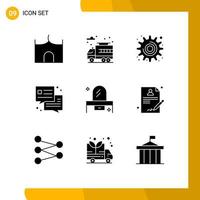 Modern Set of 9 Solid Glyphs Pictograph of drawer beauty cog office chat Editable Vector Design Elements