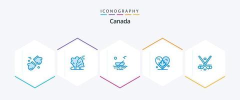Canadá 25 paquete de iconos azules que incluye otoño. corazón. Pinos. transporte. kayac vector