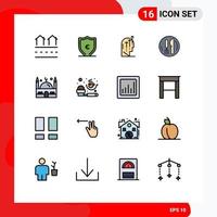 Pack of 16 Modern Flat Color Filled Lines Signs and Symbols for Web Print Media such as plate service protection hotel intelligence Editable Creative Vector Design Elements