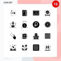 Set of 16 Modern UI Icons Symbols Signs for business launch album study education Editable Vector Design Elements