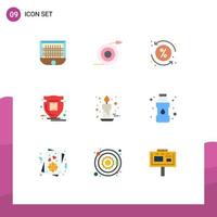 Pack of 9 Modern Flat Colors Signs and Symbols for Web Print Media such as candle shield water protection transaction Editable Vector Design Elements