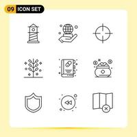 9 iconos creativos, signos y símbolos modernos de folleto, signo de vacaciones, fuegos artificiales, cracker, elementos de diseño vectorial editables vector