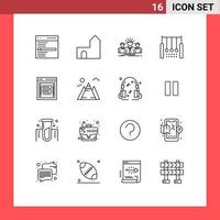 Pack of 16 Modern Outlines Signs and Symbols for Web Print Media such as hanging acrobatic fortress leader employee Editable Vector Design Elements