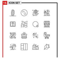 Pack of 16 Modern Outlines Signs and Symbols for Web Print Media such as holiday corss globe winner mountain Editable Vector Design Elements