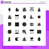 Pack of 25 creative Solid Glyphs of party holiday building decoration medical Editable Vector Design Elements