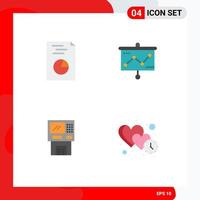Editable Vector Line Pack of 4 Simple Flat Icons of analytics cash chart projector dispenser Editable Vector Design Elements