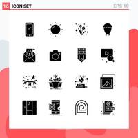 Group of 16 Modern Solid Glyphs Set for security email present mail egg Editable Vector Design Elements