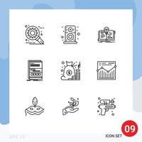 Group of 9 Modern Outlines Set for account page book internet browser Editable Vector Design Elements