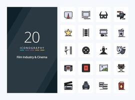 20 Cenima line Filled icon for presentation vector