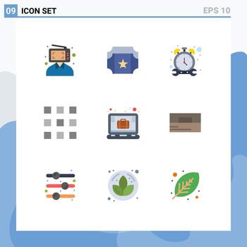 Set of 9 Vector Flat Colors on Grid for brief lock stop key locks buttons Editable Vector Design Elements