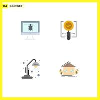 conjunto de 4 iconos planos vectoriales en cuadrícula para monitorear elementos de diseño vectorial editables de luz de lupa de seguridad escolar vector