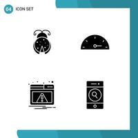 Set of 4 Modern UI Icons Symbols Signs for bug notification spring speed people Editable Vector Design Elements